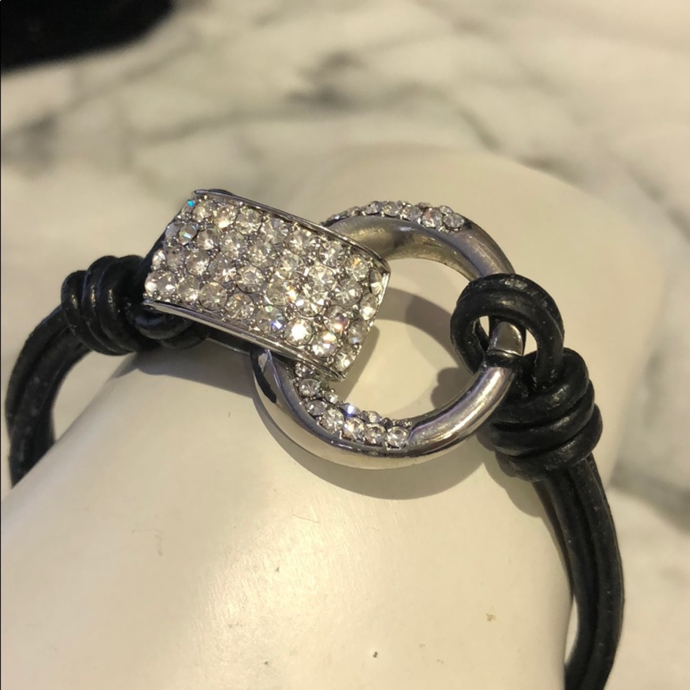 Leather Bracelet w/Pavé Crystal Design,NWT